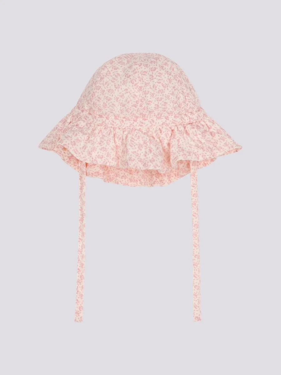 CAPPELLINO A FIORI ROSA IN GARZA DI COTONE BEBÈ