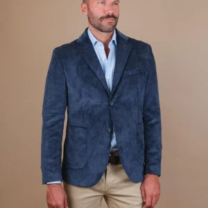 BLAZER due bottoni IN VELLUTO A COSTE BLU