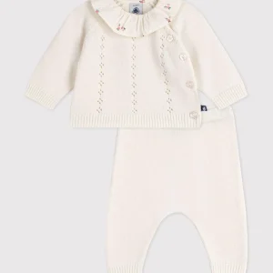 Completo in misto lana bianco traforato