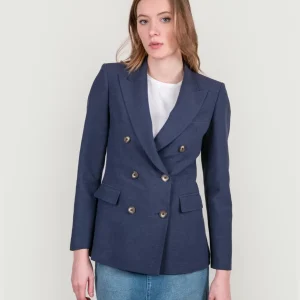 BLAZER DOPPIOPETTO IN MISTO LINO BLU