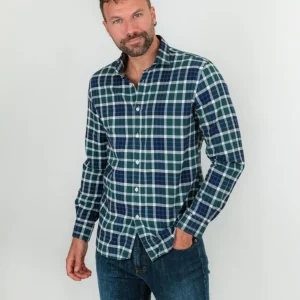 CAMICIA base verde in flanella di cotone a quadri