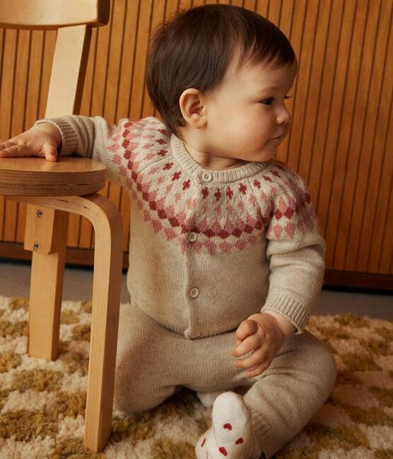 Set 2 pezzi in maglia beige motivo rosa - immagine 6