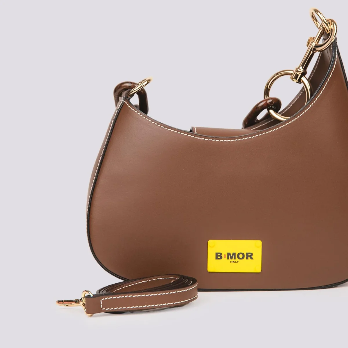 BORSA "MINI CURVY" IN PELLE CIOCCOLATO CON TRACOLLA IN OSSO - immagine 5