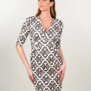 ABITO CORTO CON SCOLLO A V COLOR VERDE MILITARE