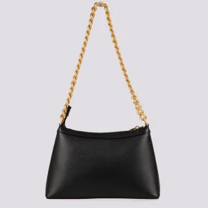 BORSA QUEEN  CON CATENA ORO OPACA   IN PELLE NERA