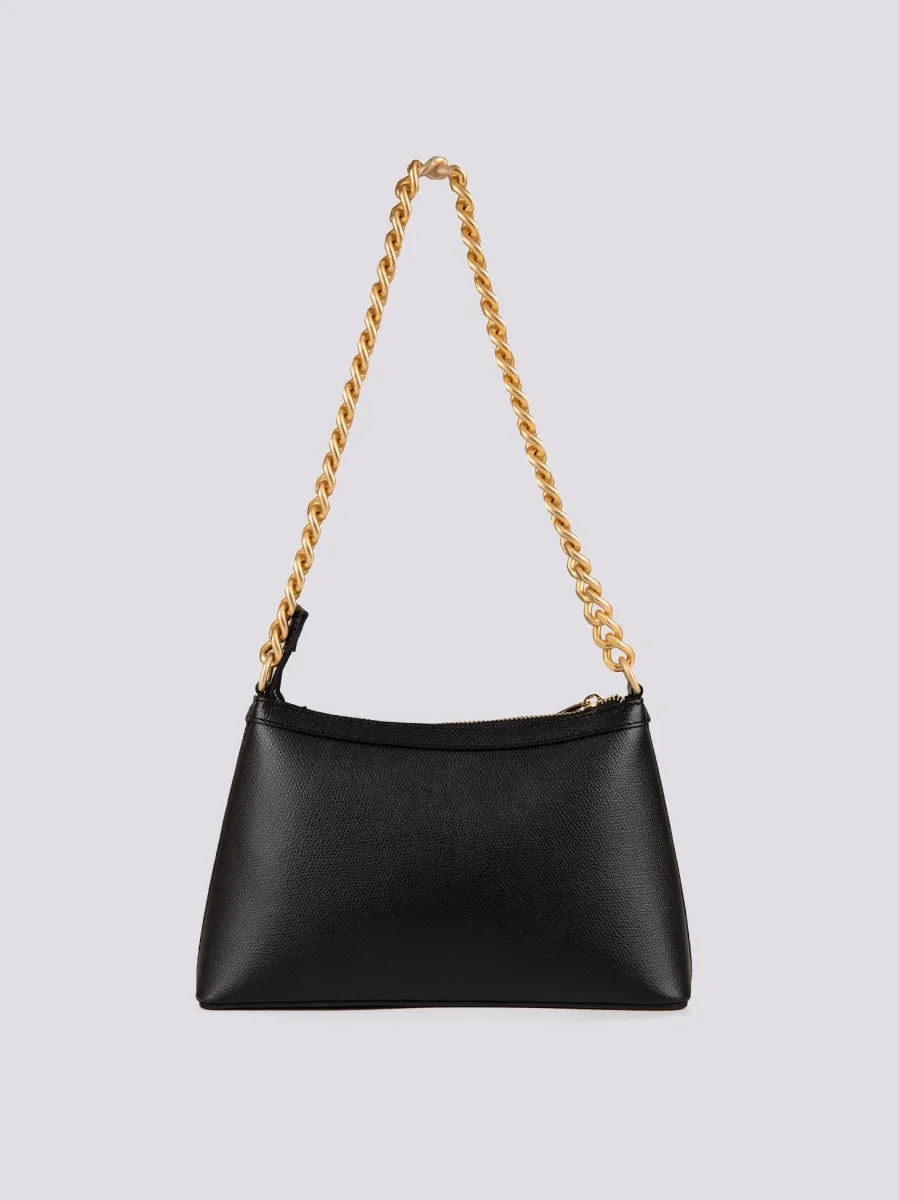 BORSA QUEEN CON CATENA ORO OPACA IN PELLE NERA
