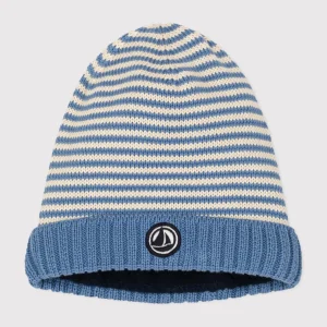 Cuffietta in maglia a righe foderata in pile neonato
