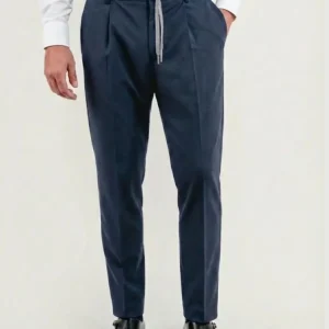 PANTALONE CON COULISSE IN FRESCO LANA BLU NAVY