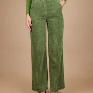 PANTALONE A PALAZZO IN VELLUTO A COSTE VERDE ACIDO