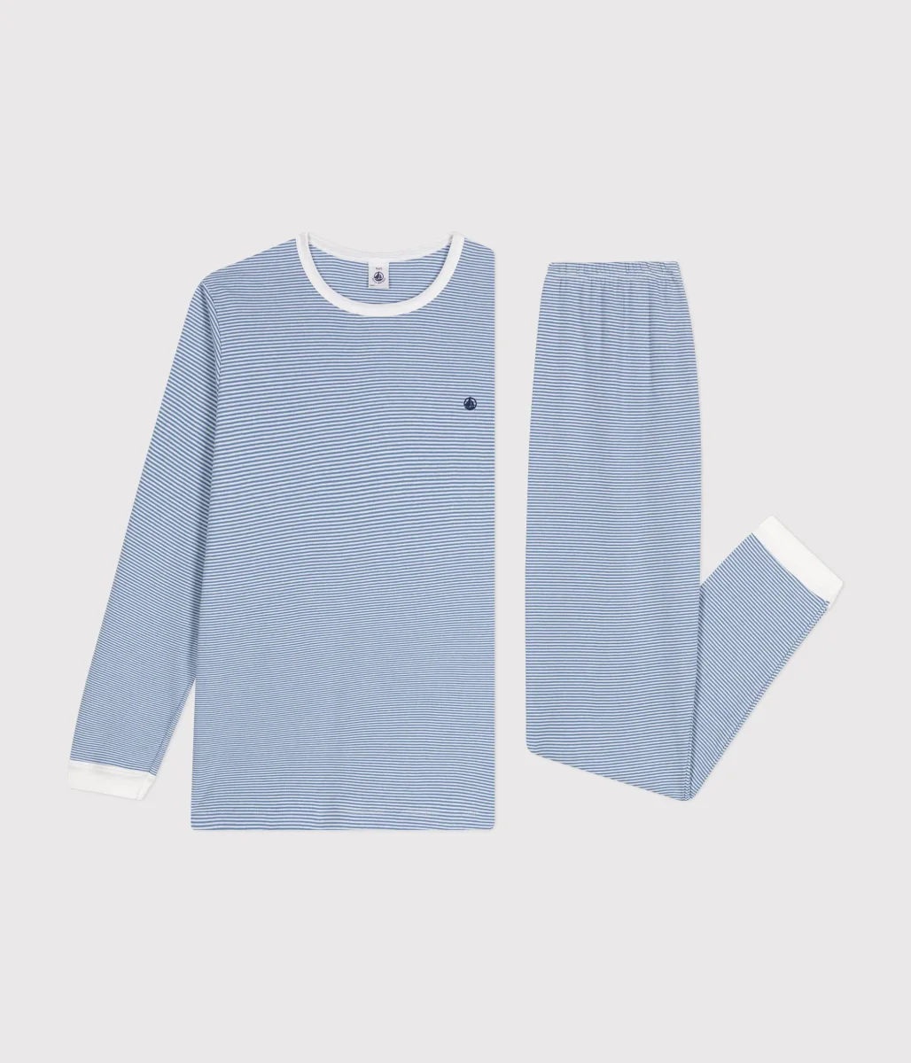 Pigiama a righe blu in cotone - immagine 4