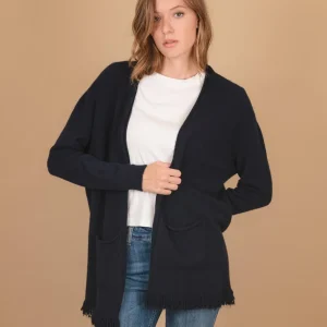 CARDIGAN APERTO CON PROFILI SFRANGIATI BLU