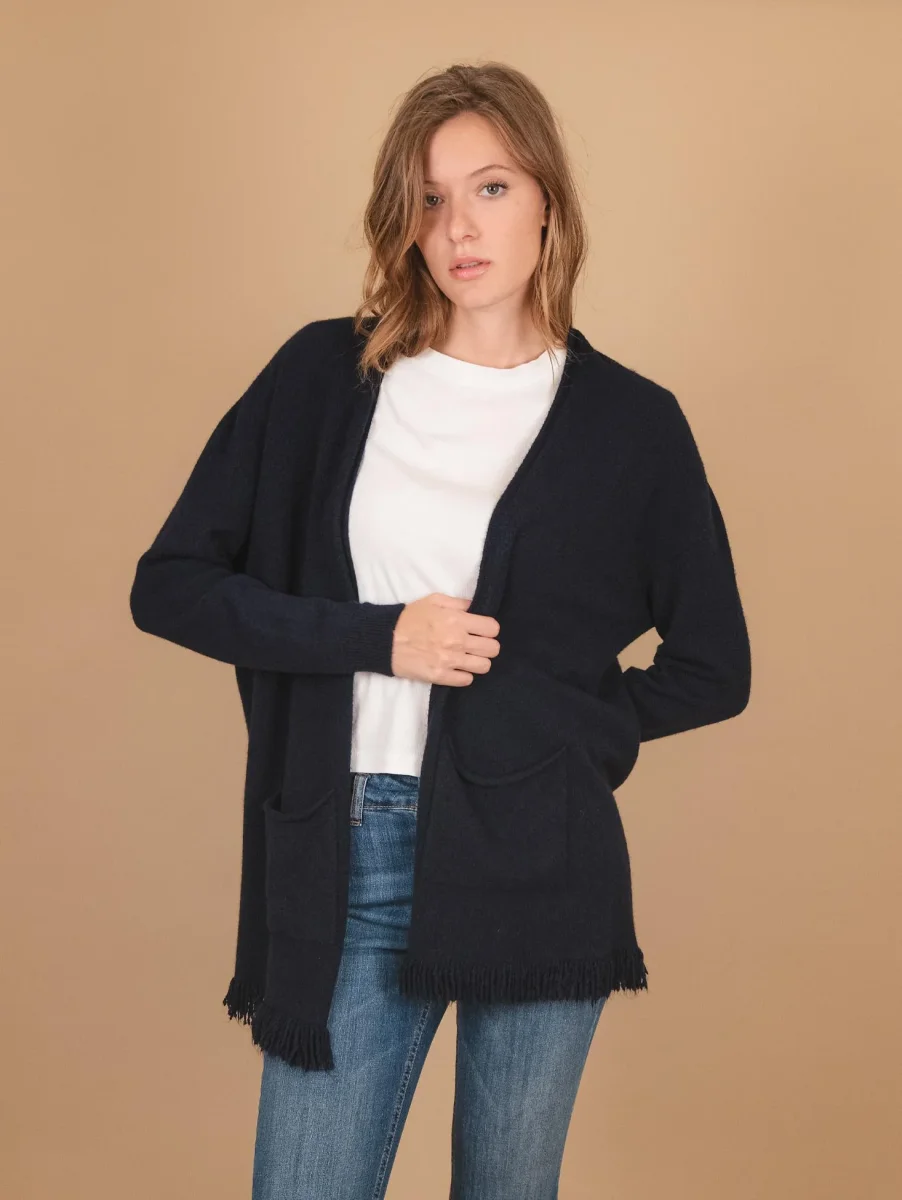 CARDIGAN APERTO CON PROFILI SFRANGIATI BLU