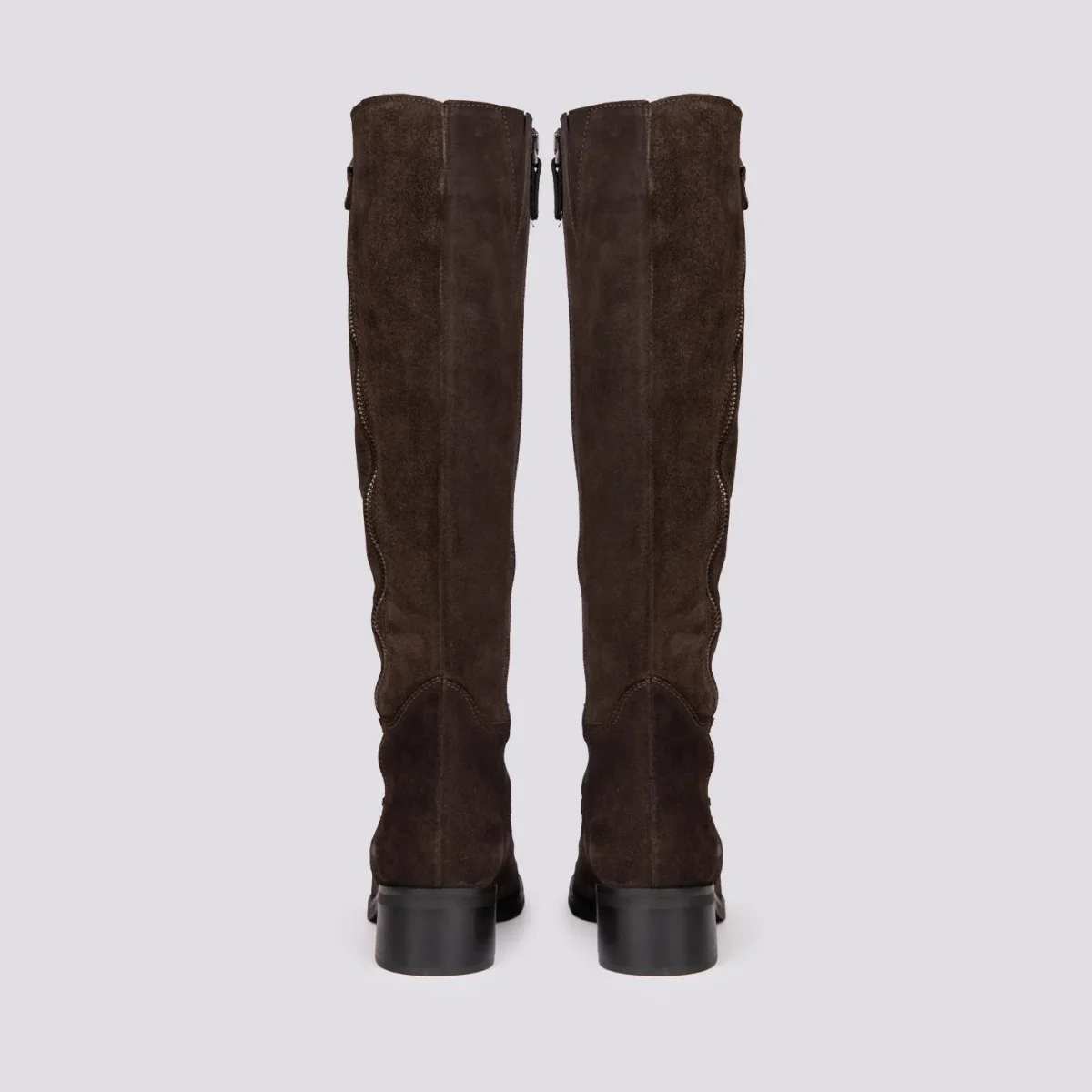 STIVALE ALTO CON ZIP ASIMMETRICHE IN CAMOSCIO MARRONE - immagine 4