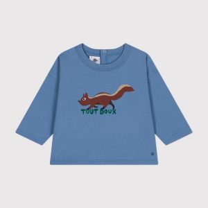 T-shirt blu con stampa scoiattolo a maniche lunghe
