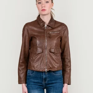 GIUBBOTTO IN PELLE EFFETTO VINTAGE MARRONE