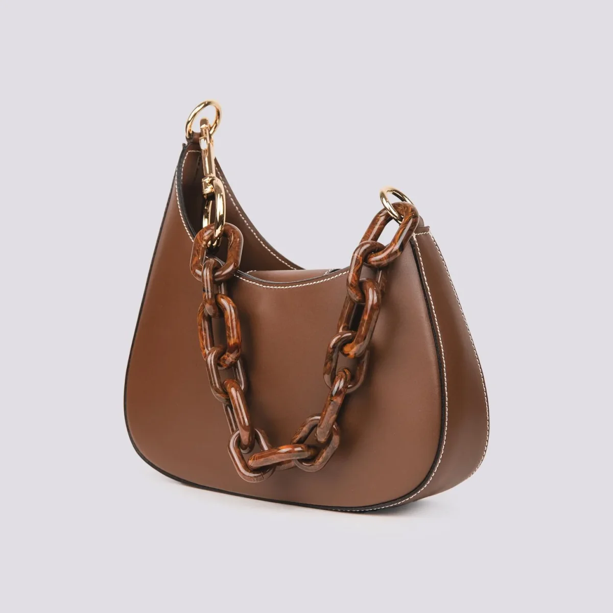 BORSA "MINI CURVY" IN PELLE CIOCCOLATO CON TRACOLLA IN OSSO - immagine 3