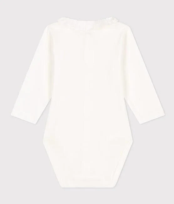 Body bianco in cotone a manica lunga con collaretto - immagine 3