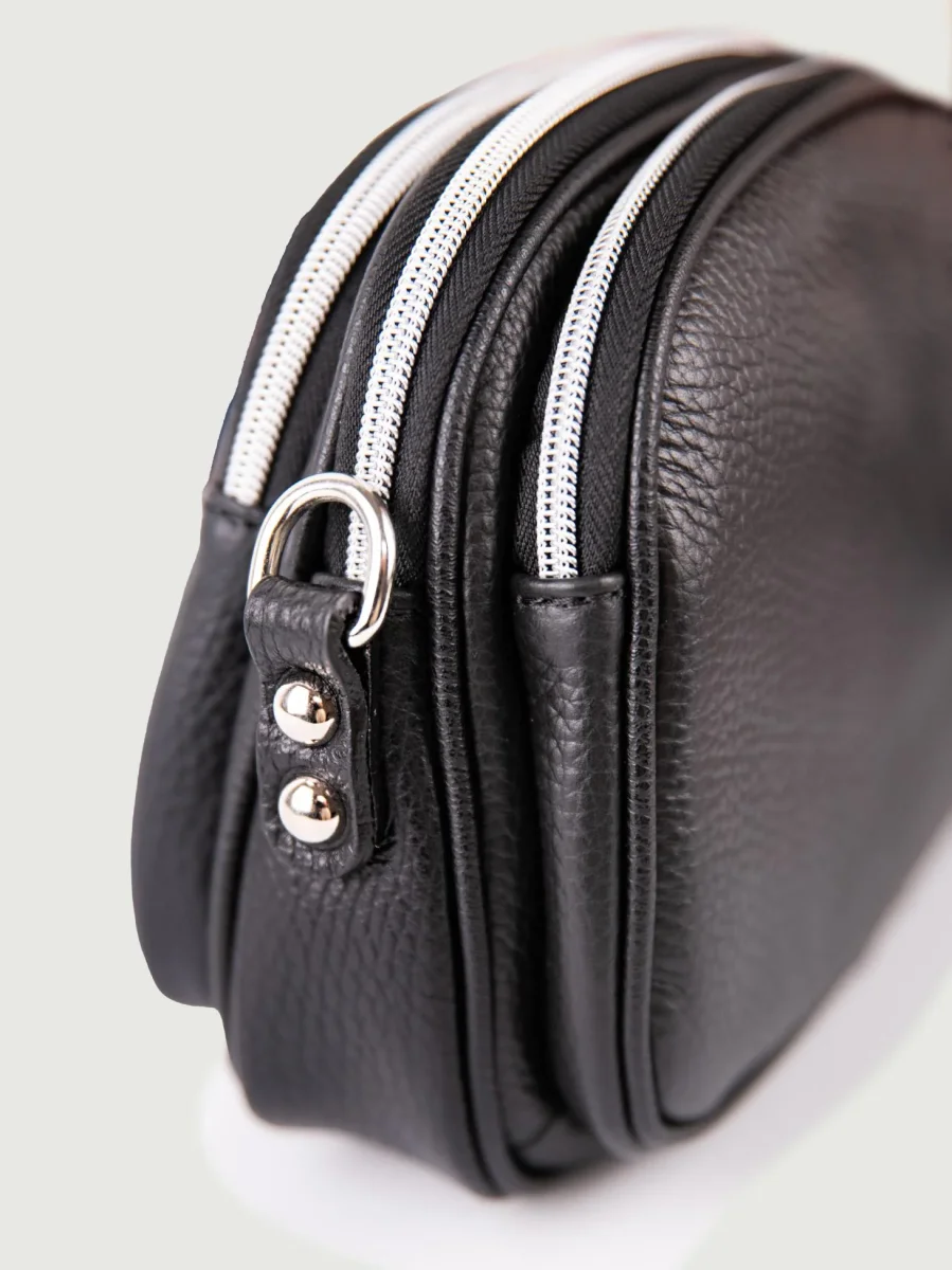 BORSA A TRACOLLA TRIS IN PELLE NERA - immagine 4