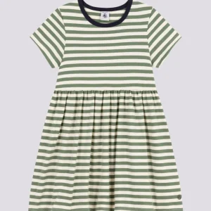 ABITO A MANICHE CORTE IN COTONE VERDE A RIGHE BAMBINA