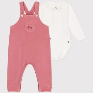 Completo salopette rosa fantasia pulcini in velluto