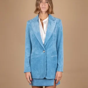BLAZER MONOPETTO IN VELLUTO A COSTE AZZURRO