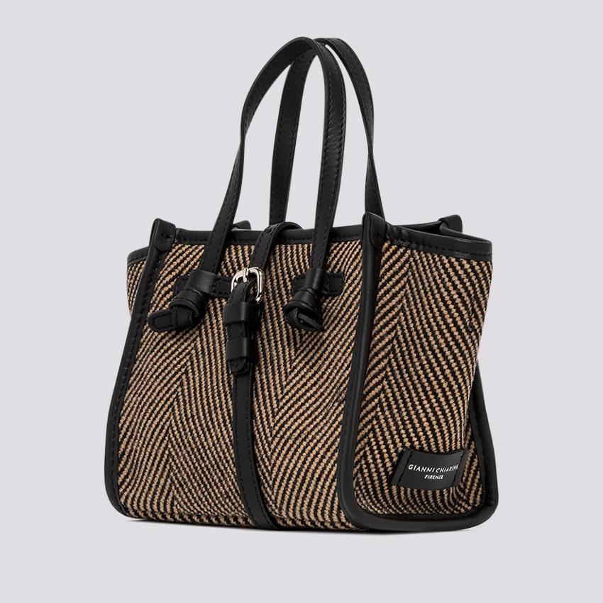 Borsa a mano Miss Marcella in tessuto spiga nero marrone - immagine 4