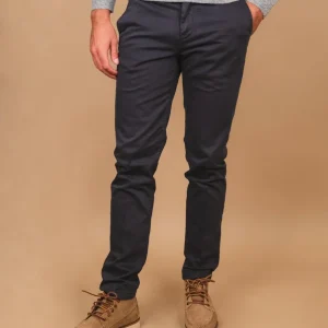 PANTALONE IN COTONE blu navy CON TASCA A FILO