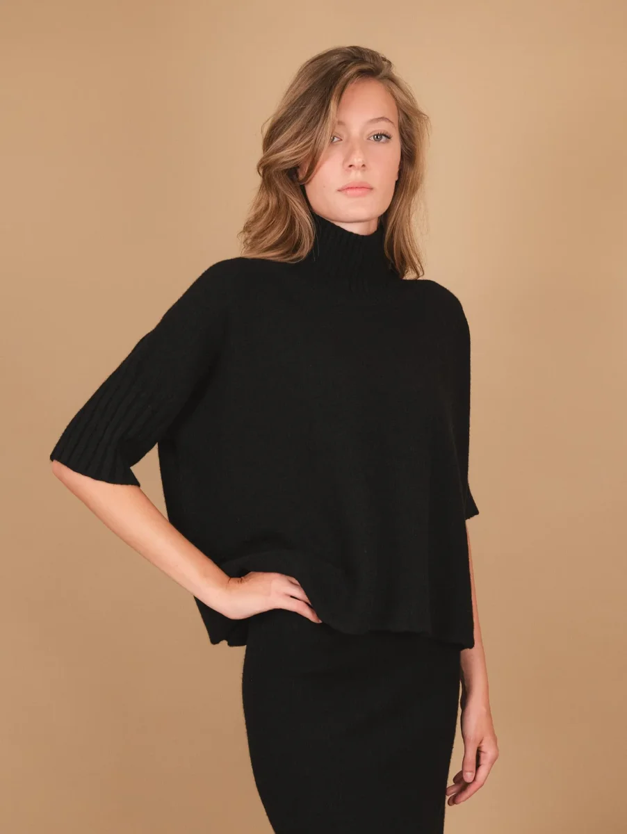 LUPETTO IN MAGLIA OVER CON MAINICA TRE QUARTI NERO