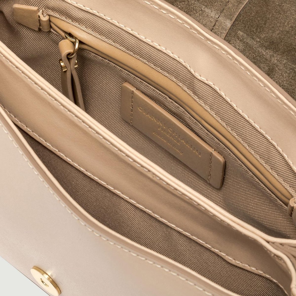 Borsa a spalla Helena Round special in pelle beige - immagine 5