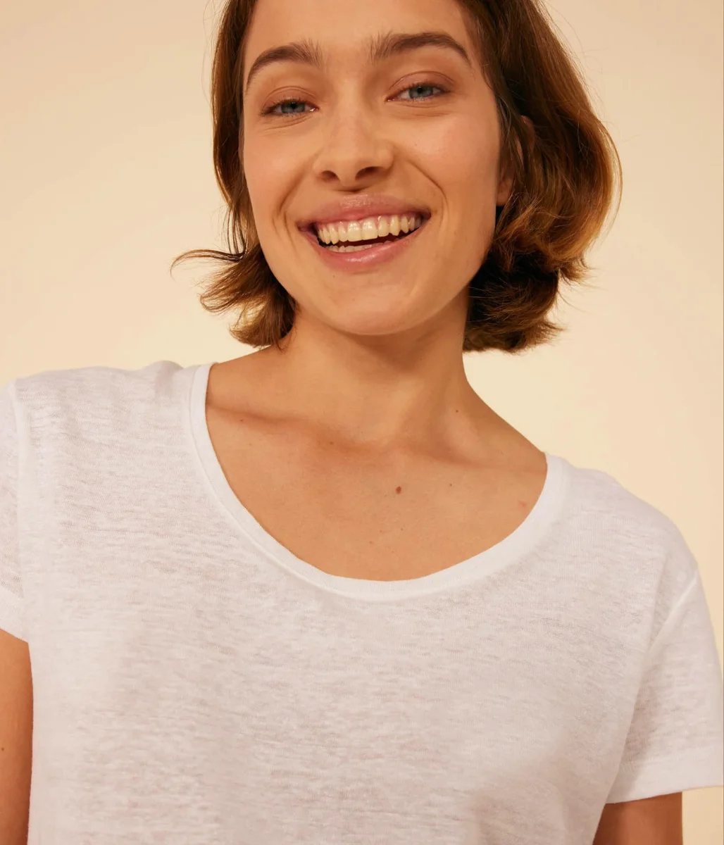 T-SHIRT LE DROIT GIROCOLLO IN LINO DONNA BIANCA - immagine 4