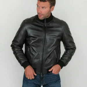 GIUBBOTTO IMBOTTITO IN PELLE NERA DEREK SEAMLESS