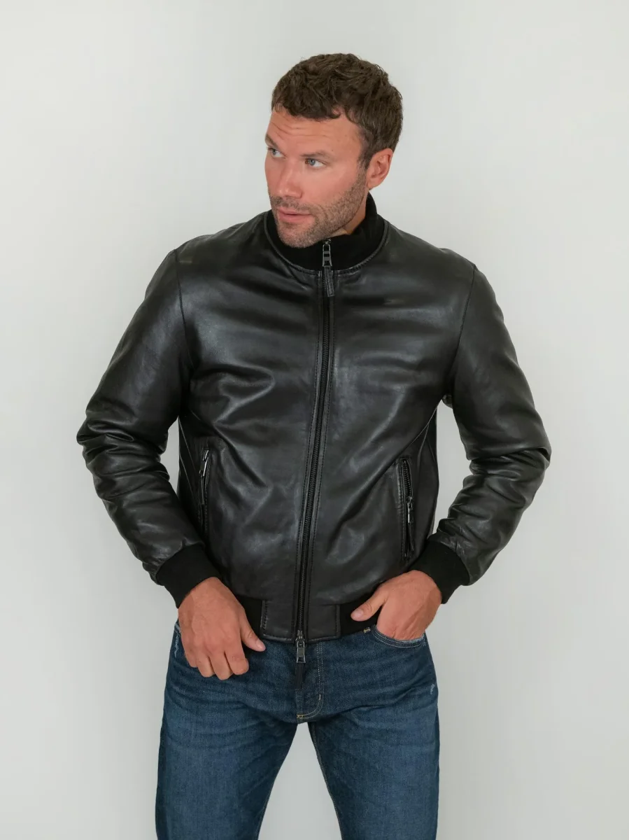 GIUBBOTTO IMBOTTITO IN PELLE NERA DEREK SEAMLESS