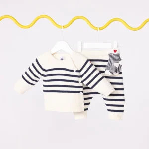 Completo 2 pezzi in maglia a righe marinière neonato