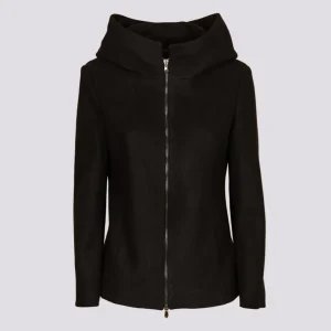 Giacca con zip e collo ampio in panno nero