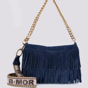 Borsa in camoscio con frange blu Jigly