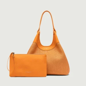 Borsa a spalla DUA in pelle intrecciata flame orange