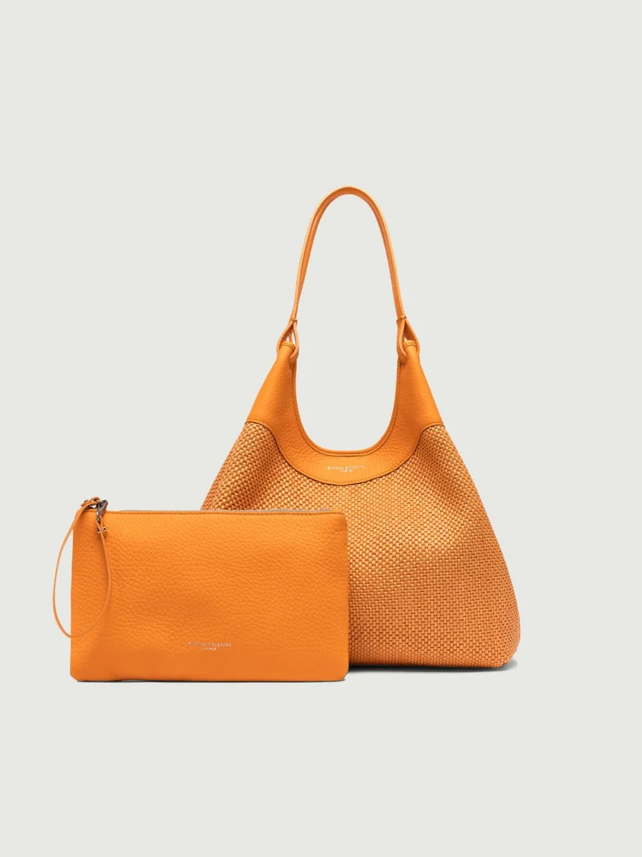 Borsa a spalla DUA in pelle intrecciata flame orange