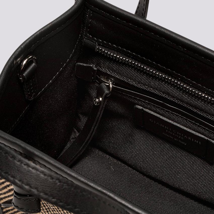 Borsa a mano Miss Marcella in tessuto spiga nero marrone - immagine 5