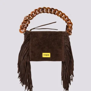 BORSA A TRACOLLA IN CAMOSCIO testa di moro CON FRANGE "FLAPPY"