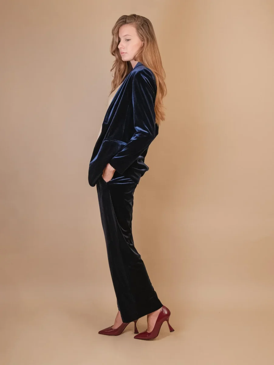 BLAZER APERTO IN VELLUTO BLU - immagine 8