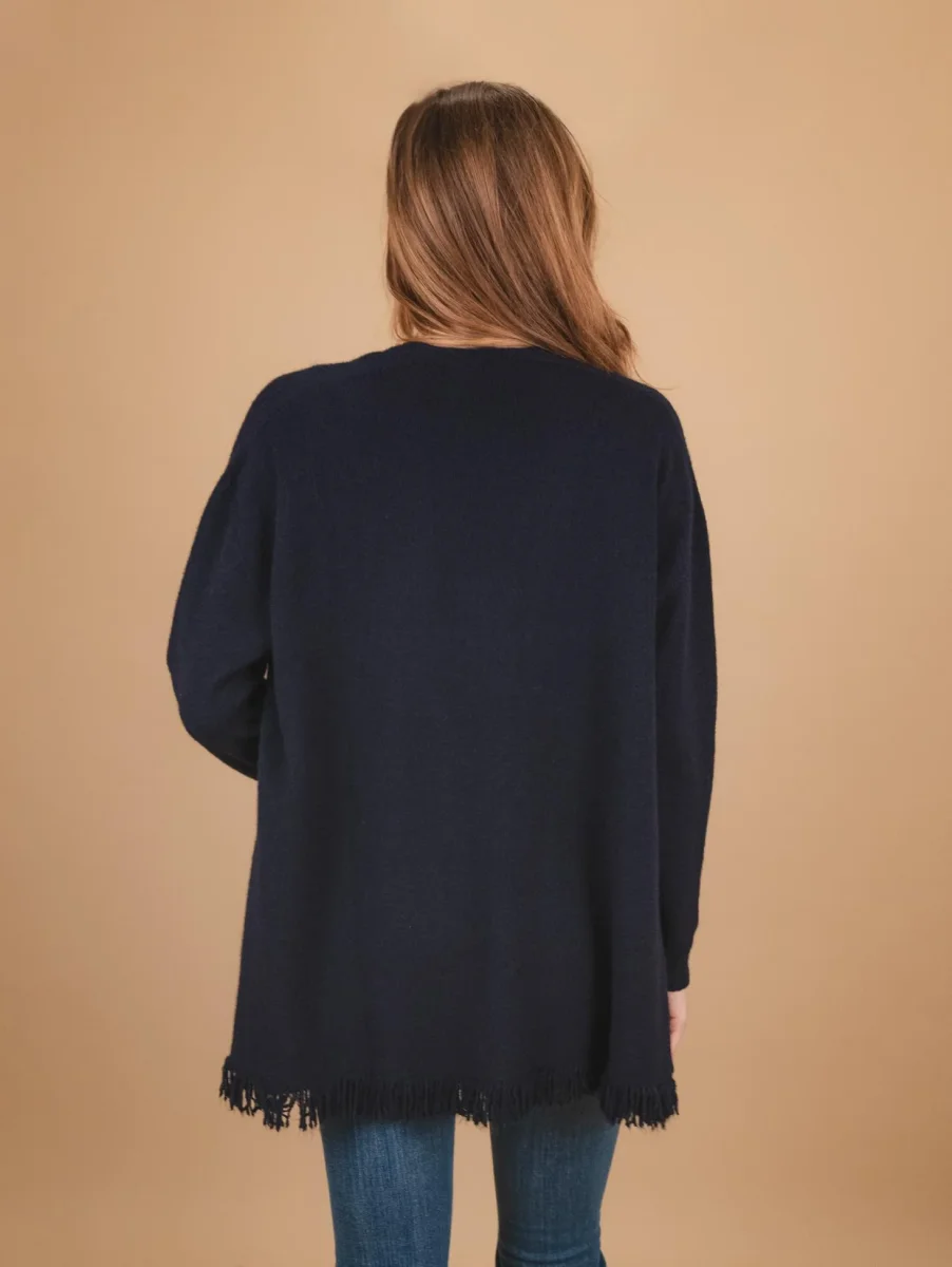CARDIGAN APERTO CON PROFILI SFRANGIATI BLU - immagine 6
