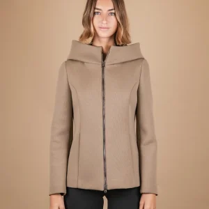 GIACCA TECNICA CON CAPPUCCIO E MAXI COLLO BEIGE