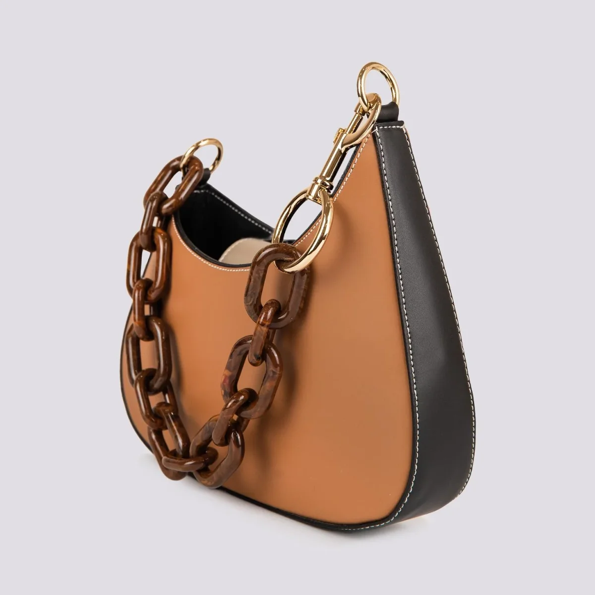 BORSA "MINI CURVY" BICOLORE CUOIO E NERO - immagine 4