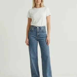 Pantalone a palazzo in denim medio sabbiato