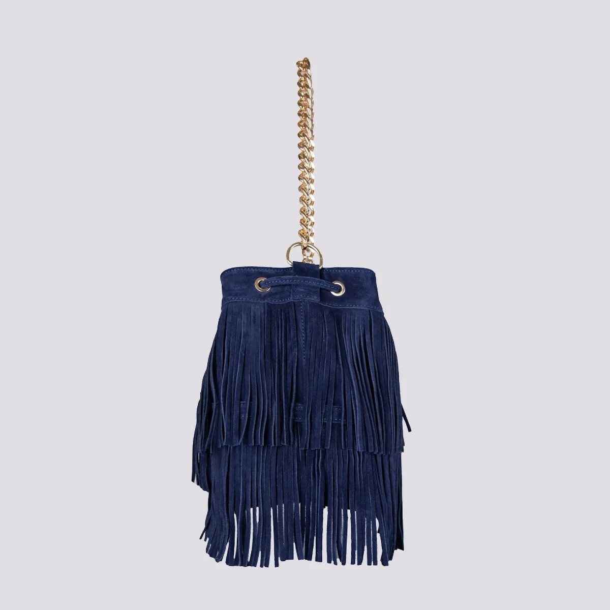 BORSA A SPALLA CON FRANGE BLU Wild - immagine 4