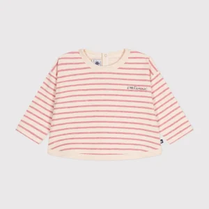 T-shirt a righe marinière rosa a maniche lunghe