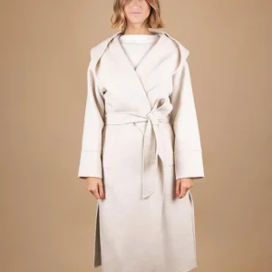 CAPPOTTO LUNGO CON CAPPUCCIO IN MISTO LANA PANNA