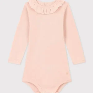 Body rosa  in cotone a manica lunga con collaretto