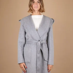 CAPPOTTINO CON CAPPUCCIO IN MISTO LANA GRIGIO