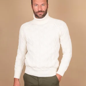 MAGLIONE A COLLO ALTO IN LANA VERGINE BIANCO